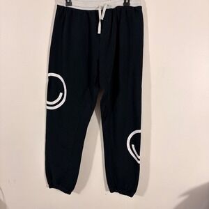 For Days Sweatpants Mens Large Black White Smiley Graphic Joggers Organic